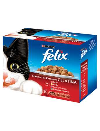 PURINA FELIX Selección de Carnes en Gelatina Pack surtido sobres 12x100g